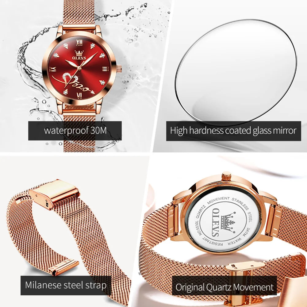 OLEVS 5530 Damklocka Roséguld – elegant kvartsklocka