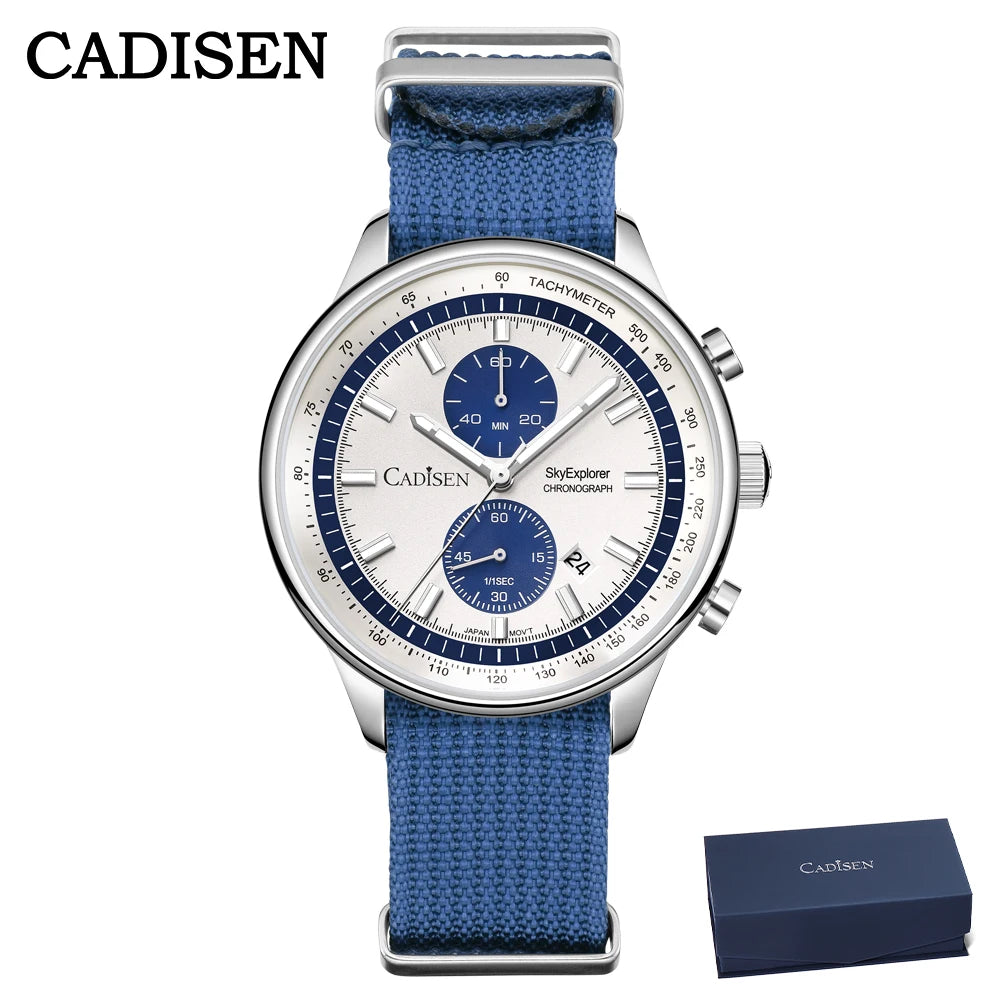 CADISEN 7066 kronograf herrklocka – Miyota 0S11 quartz, canvasarmband, 5ATM