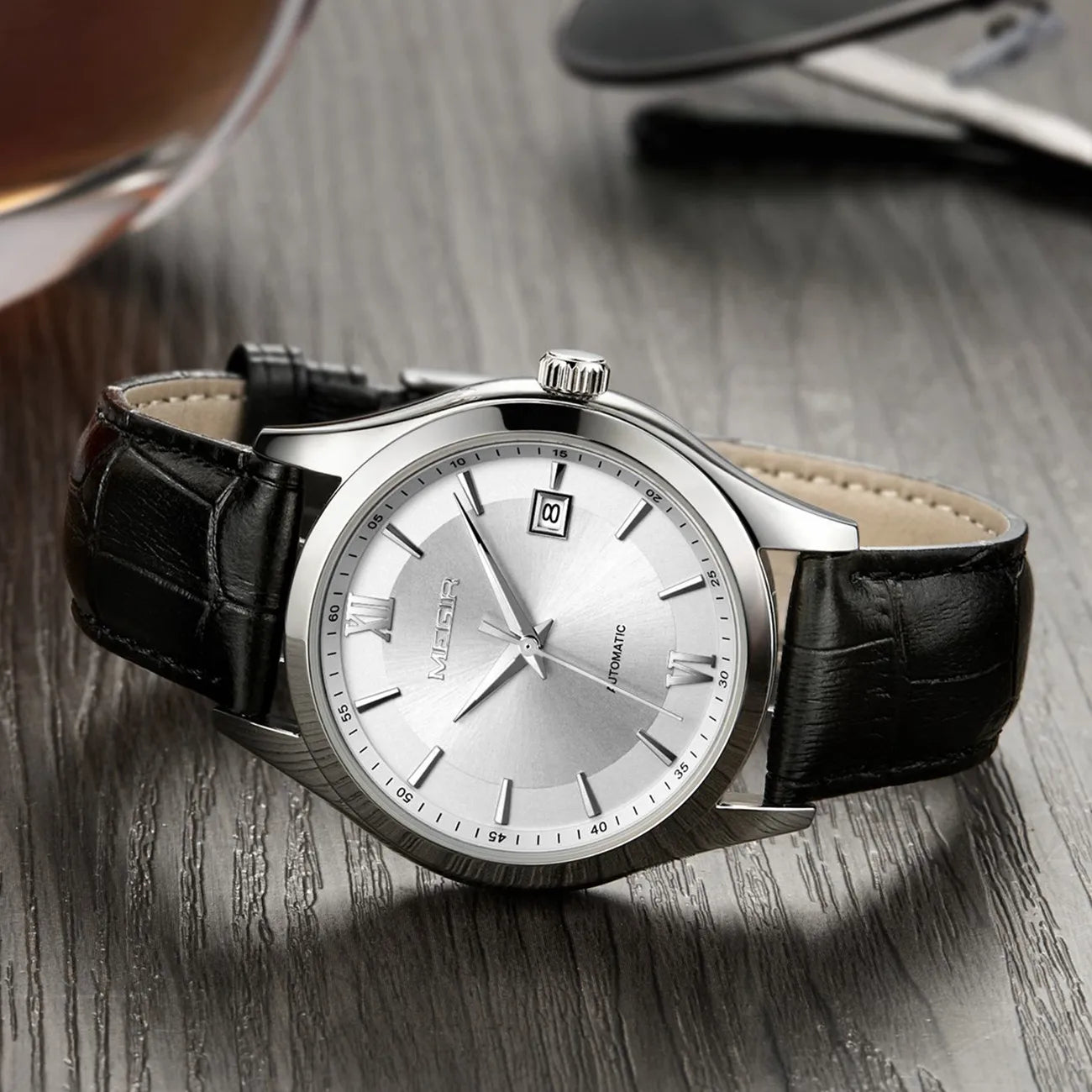 Herrklocka MEGIR automatisk – läder & 5 ATM