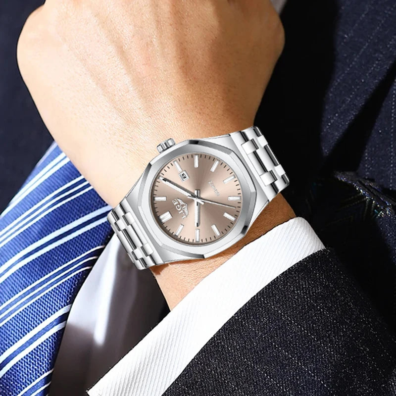 LIGE 89181 Herrklocka Quartz med Datum och Stållänk
