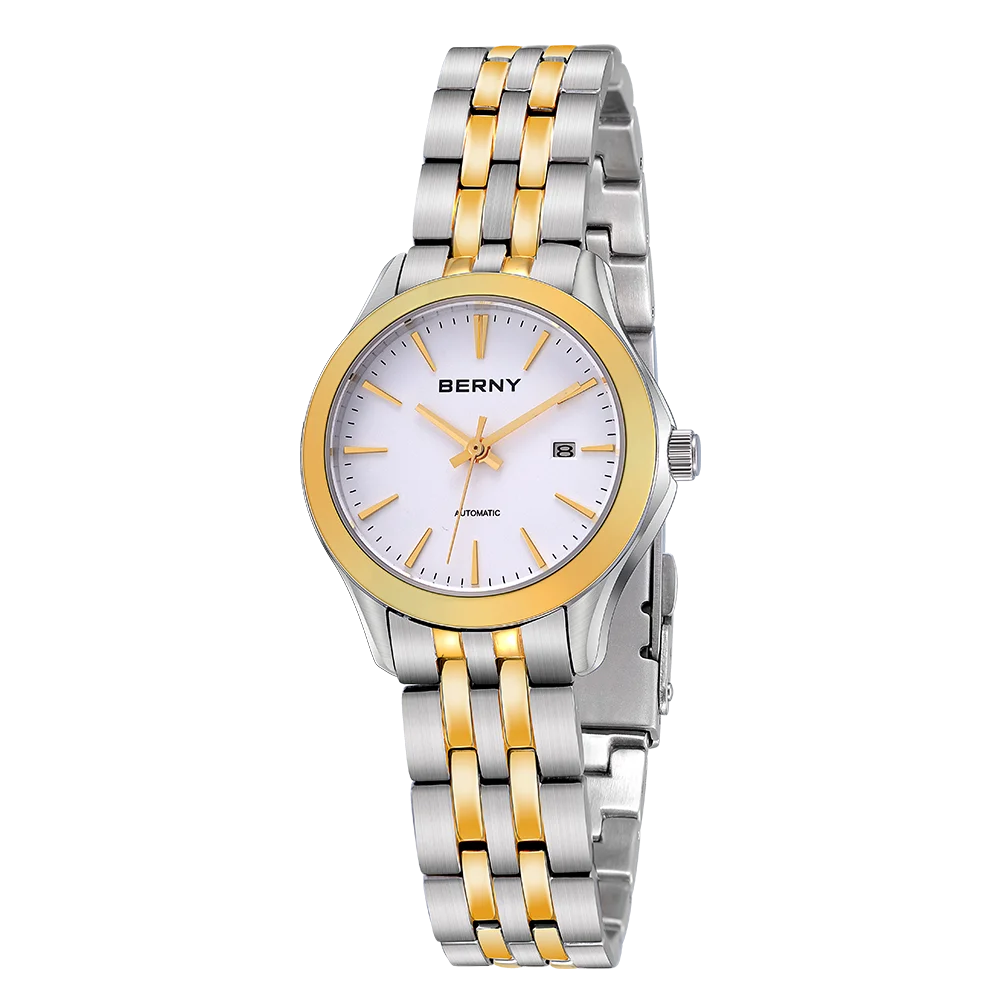 BERNY Automatisk damklocka i stål  – Safirglas