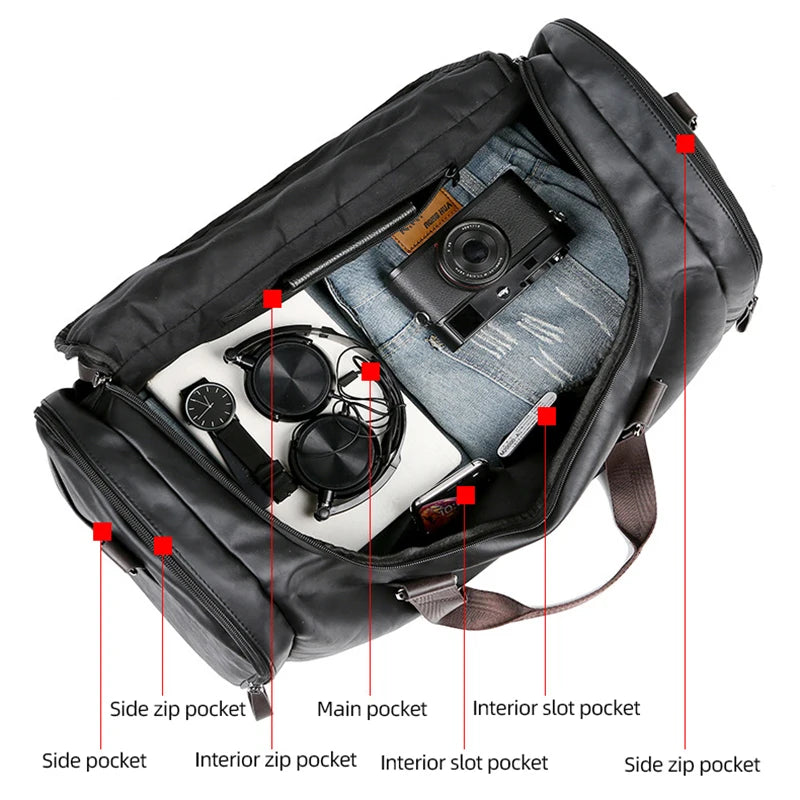 PU‑läder duffelväska – Vattentålig tränings‑ & resväska för herr